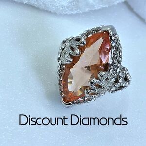 Sakura Pink Sapphire & White Baguette Diamond Ring on 925 Sterling Silver Womens